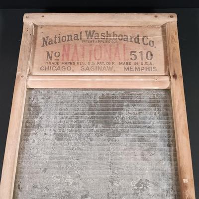 LOT 138: Antique Sad Irons, Metal Washboard, Miniature Ironing Board and Sleeve Ironing Board