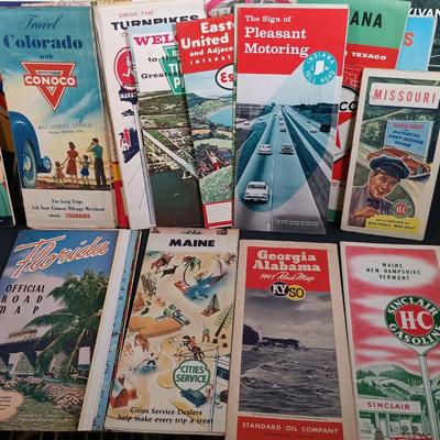 LOT 139: Wooden Magazine Rack with Vintage Travel Maps and Pamphlets