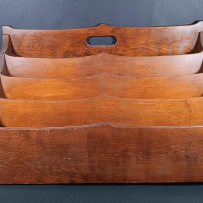 LOT 139: Wooden Magazine Rack with Vintage Travel Maps and Pamphlets