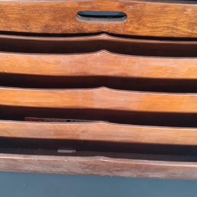 LOT 139: Wooden Magazine Rack with Vintage Travel Maps and Pamphlets
