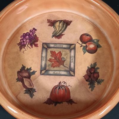 LOT 140: Fall Decor and More with Candles, Candle Holders, Ceramic Serving Bowl, Glass "leaf" Platter