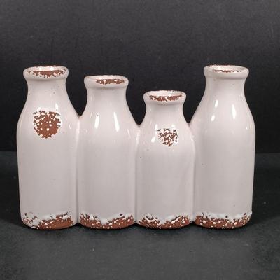 LOT 145: Vintage Milk Bottles, Spongeware Reco Crock, En Provence Rooster Canister & More