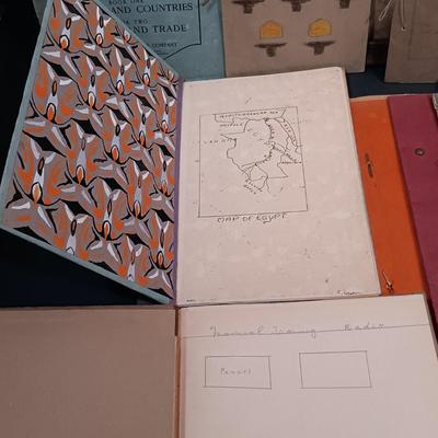 LOT 151: Vintique School Collection - 1920s School Certificates, Old King Cole Watercolor Tin, Children's Notebooks & More