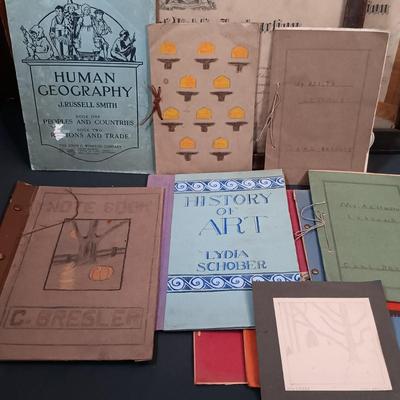 LOT 151: Vintique School Collection - 1920s School Certificates, Old King Cole Watercolor Tin, Children's Notebooks & More