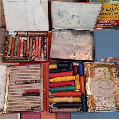 LOT 151: Vintique School Collection - 1920s School Certificates, Old King Cole Watercolor Tin, Children's Notebooks & More