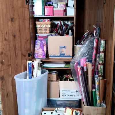LOT 153: Large Collection of Wrapping Paper, Gift Bags, Ribbons & More