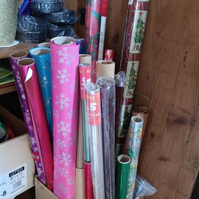LOT 153: Large Collection of Wrapping Paper, Gift Bags, Ribbons & More