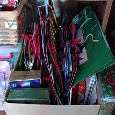 LOT 153: Large Collection of Wrapping Paper, Gift Bags, Ribbons & More