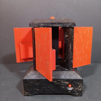 LOT 157: Vintage Mechanical Musical Wood Card Holder with a German Made Singing Bird Music Box