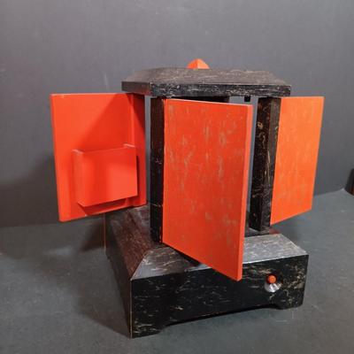 LOT 157: Vintage Mechanical Musical Wood Card Holder with a German Made Singing Bird Music Box