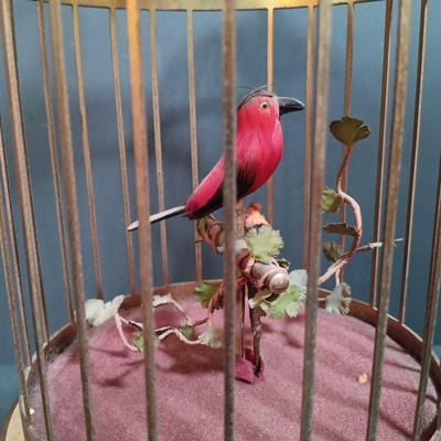 LOT 157: Vintage Mechanical Musical Wood Card Holder with a German Made Singing Bird Music Box