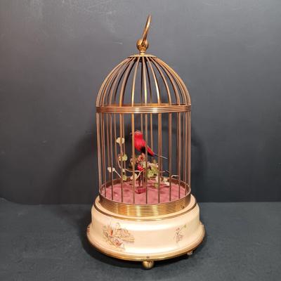 LOT 157: Vintage Mechanical Musical Wood Card Holder with a German Made Singing Bird Music Box