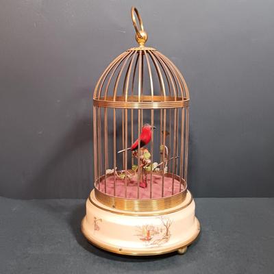 LOT 157: Vintage Mechanical Musical Wood Card Holder with a German Made Singing Bird Music Box
