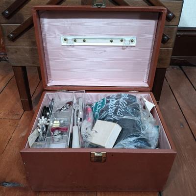 LOT 158: Vintage Strømmen Accordion Sewing Box with Sewing Notions & More
