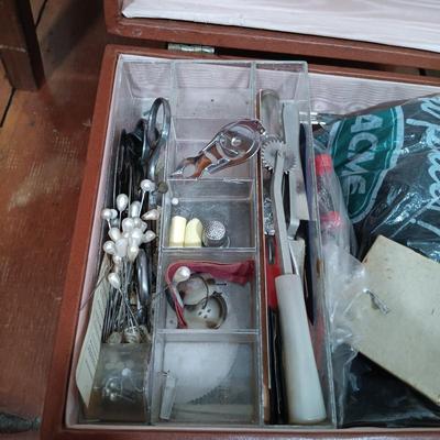 LOT 158: Vintage Strømmen Accordion Sewing Box with Sewing Notions & More
