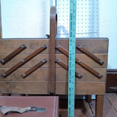 LOT 158: Vintage Strømmen Accordion Sewing Box with Sewing Notions & More
