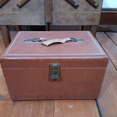 LOT 158: Vintage Strømmen Accordion Sewing Box with Sewing Notions & More