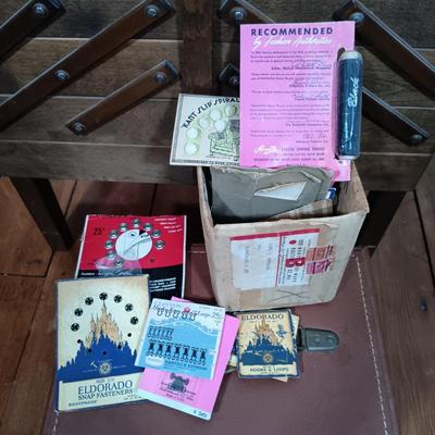 LOT 158: Vintage Strømmen Accordion Sewing Box with Sewing Notions & More