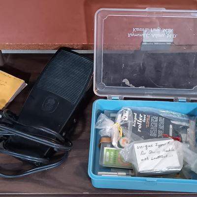 LOT 160: Vintage Husqvarna Viking Sewing Machine, Sewing Table, Sewing Notions & More
