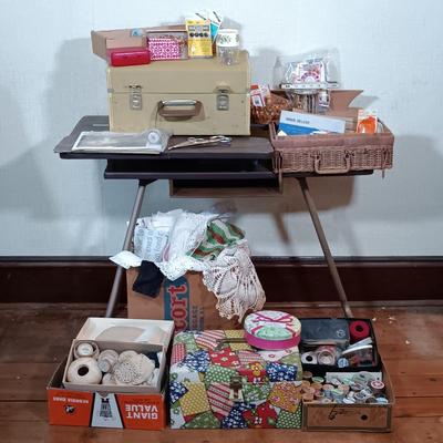 LOT 160: Vintage Husqvarna Viking Sewing Machine, Sewing Table, Sewing Notions & More