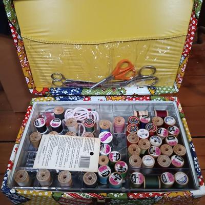 LOT 160: Vintage Husqvarna Viking Sewing Machine, Sewing Table, Sewing Notions & More