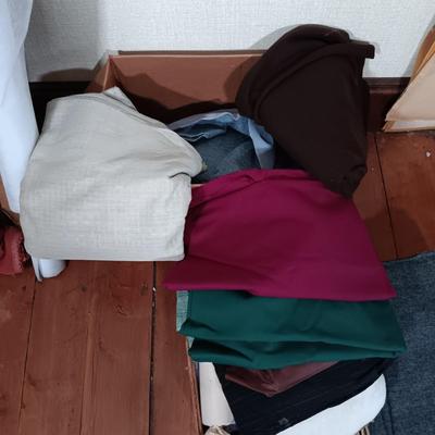 LOT 162: Large Collection of Vintage Fabric Remnants, Bolts of Upholstery and Pleather Fabric, Ribbons, Patterns & More