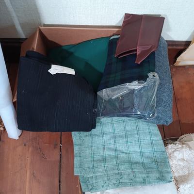 LOT 162: Large Collection of Vintage Fabric Remnants, Bolts of Upholstery and Pleather Fabric, Ribbons, Patterns & More