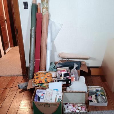 LOT 162: Large Collection of Vintage Fabric Remnants, Bolts of Upholstery and Pleather Fabric, Ribbons, Patterns & More