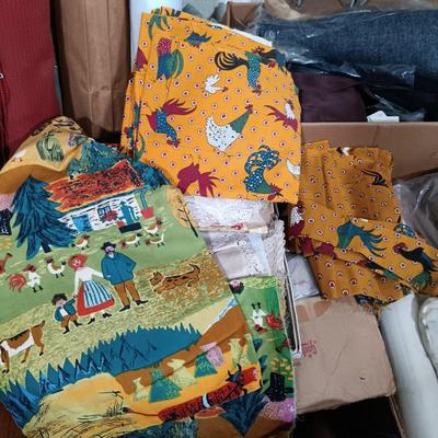 LOT 162: Large Collection of Vintage Fabric Remnants, Bolts of Upholstery and Pleather Fabric, Ribbons, Patterns & More