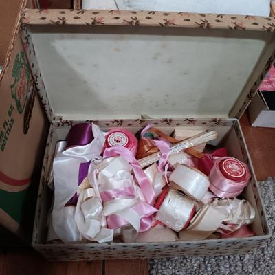 LOT 162: Large Collection of Vintage Fabric Remnants, Bolts of Upholstery and Pleather Fabric, Ribbons, Patterns & More