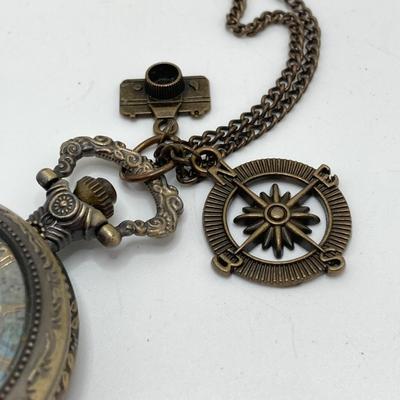 LOT 164: Pendant Watch and Necklaces, Gold Filled Chain and Vintage Red Stone Buttons