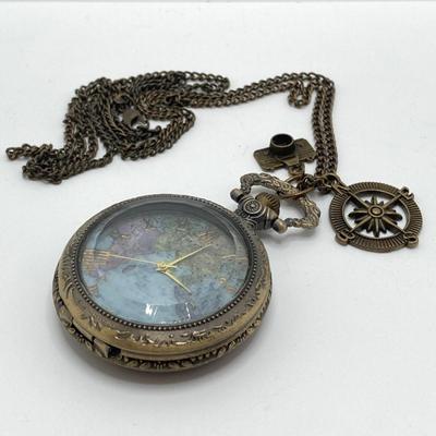 LOT 164: Pendant Watch and Necklaces, Gold Filled Chain and Vintage Red Stone Buttons