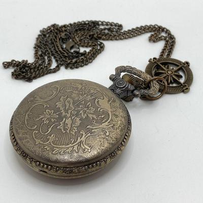 LOT 164: Pendant Watch and Necklaces, Gold Filled Chain and Vintage Red Stone Buttons