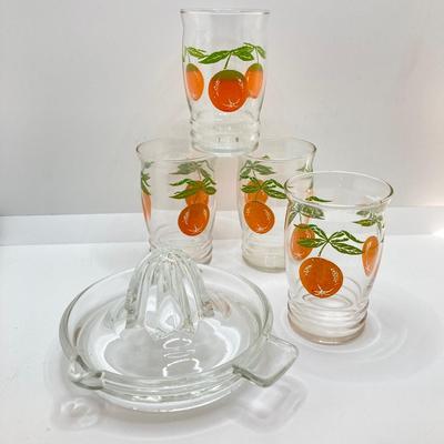 LOT 166: Vintage Glasses - Juice Pitcher, Juicer with Collection of Drinking Glasses