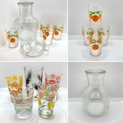 LOT 166: Vintage Glasses - Juice Pitcher, Juicer with Collection of Drinking Glasses