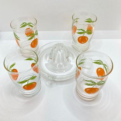 LOT 166: Vintage Glasses - Juice Pitcher, Juicer with Collection of Drinking Glasses