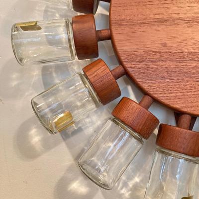 LOT 168: Mid-Century Modern Rotating Wood / Glass 16 Spice Wheel