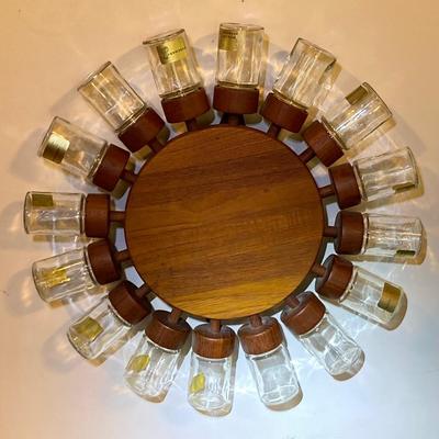 LOT 168: Mid-Century Modern Rotating Wood / Glass 16 Spice Wheel