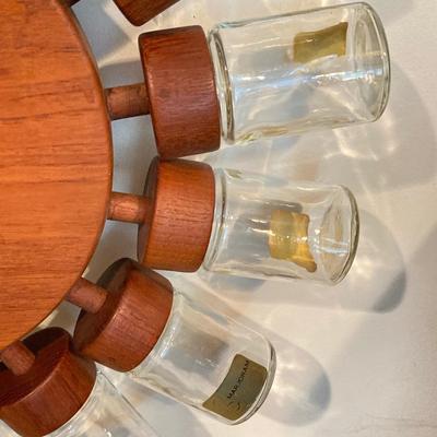 LOT 168: Mid-Century Modern Rotating Wood / Glass 16 Spice Wheel