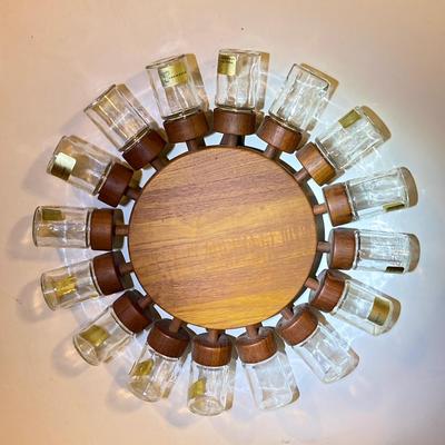 LOT 168: Mid-Century Modern Rotating Wood / Glass 16 Spice Wheel