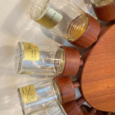 LOT 168: Mid-Century Modern Rotating Wood / Glass 16 Spice Wheel