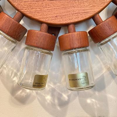 LOT 168: Mid-Century Modern Rotating Wood / Glass 16 Spice Wheel