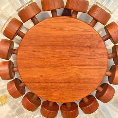 LOT 168: Mid-Century Modern Rotating Wood / Glass 16 Spice Wheel