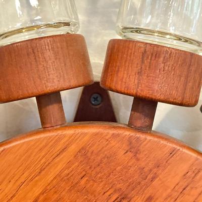 LOT 168: Mid-Century Modern Rotating Wood / Glass 16 Spice Wheel