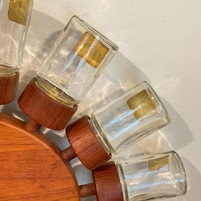 LOT 168: Mid-Century Modern Rotating Wood / Glass 16 Spice Wheel