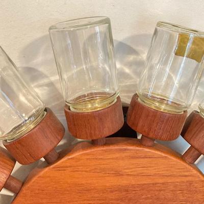 LOT 168: Mid-Century Modern Rotating Wood / Glass 16 Spice Wheel
