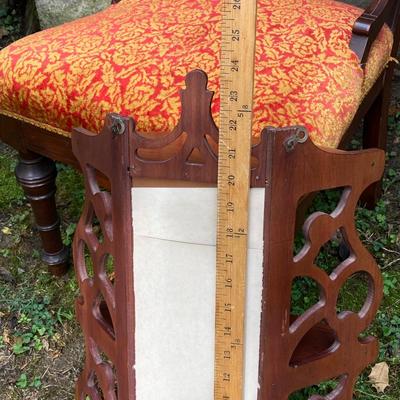 LOT 170: Carved and Upholstered Victorian Chair with Mirrored / Wood Corner Shelf