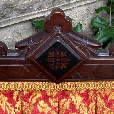 LOT 170: Carved and Upholstered Victorian Chair with Mirrored / Wood Corner Shelf