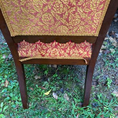 LOT 170: Carved and Upholstered Victorian Chair with Mirrored / Wood Corner Shelf