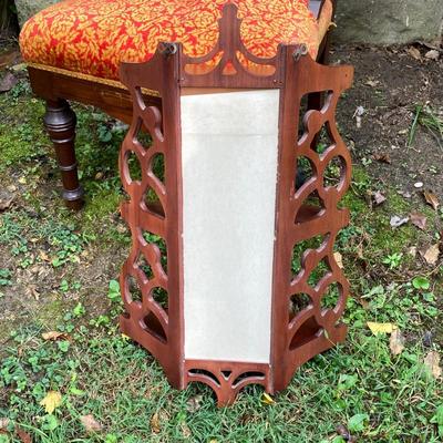 LOT 170: Carved and Upholstered Victorian Chair with Mirrored / Wood Corner Shelf